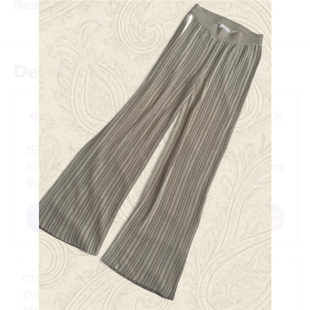 House of Harlow 1960 Striped Cream and sparkle sweater Wide Leg Pants size small